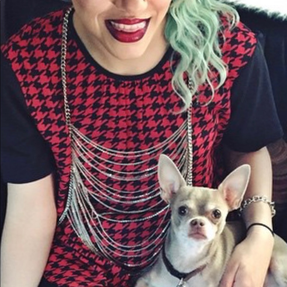 Red Houndstooth Printed Blouse